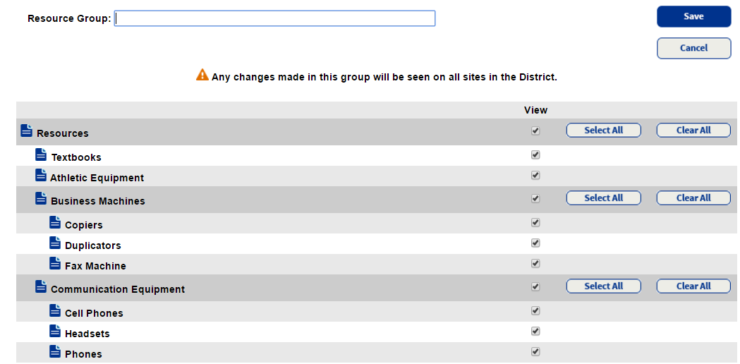 Resource tree with all checkboxes selected.